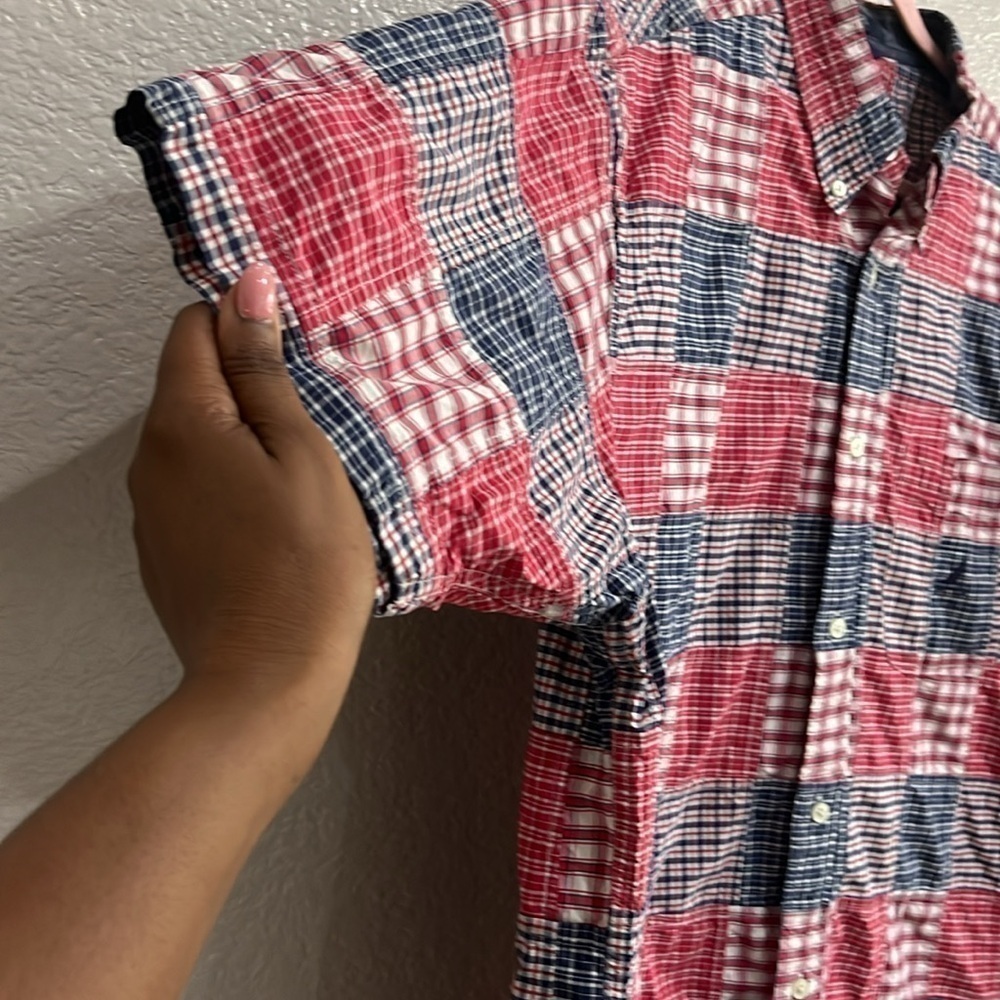 Nautica Shirt XL Men’s Patch Work Button Down Short Sleeve Check Short - Picture 4 of 8